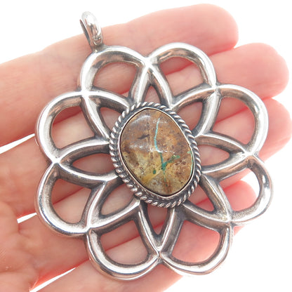 WILSON BEGAY Old Pawn Sterling Silver Vintage Boulder Turquoise Flower Pendant