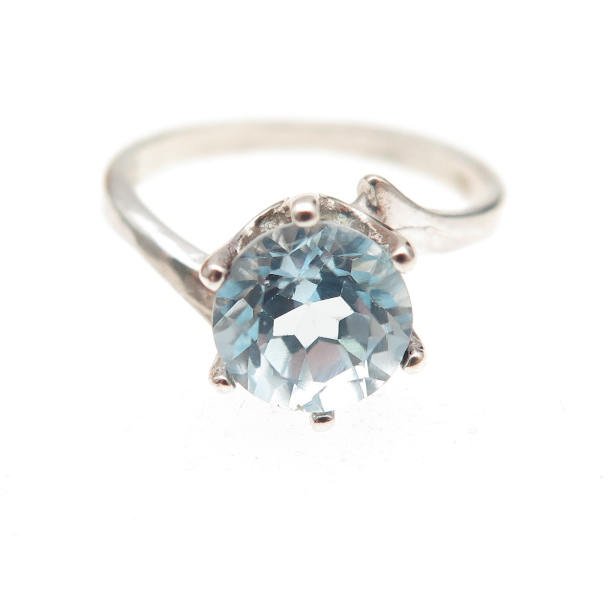 Tommy Long 925 Sterling Silver Vintage Real Round-Cut Blue Topaz Ring Size 4.5