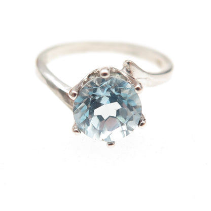 Tommy Long 925 Sterling Silver Vintage Real Round-Cut Blue Topaz Ring Size 4.5