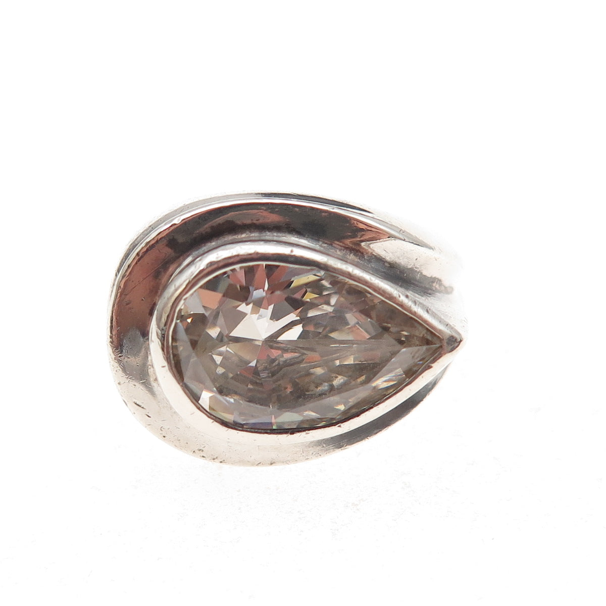 Joseph Esposito 925 Sterling Silver Vintage C Z Modernist Teardrop Ring Size 7