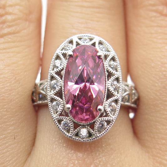 TACORI 925 Sterling Silver Oval & Round-Cut Pink White C Z Ring Size 7.25