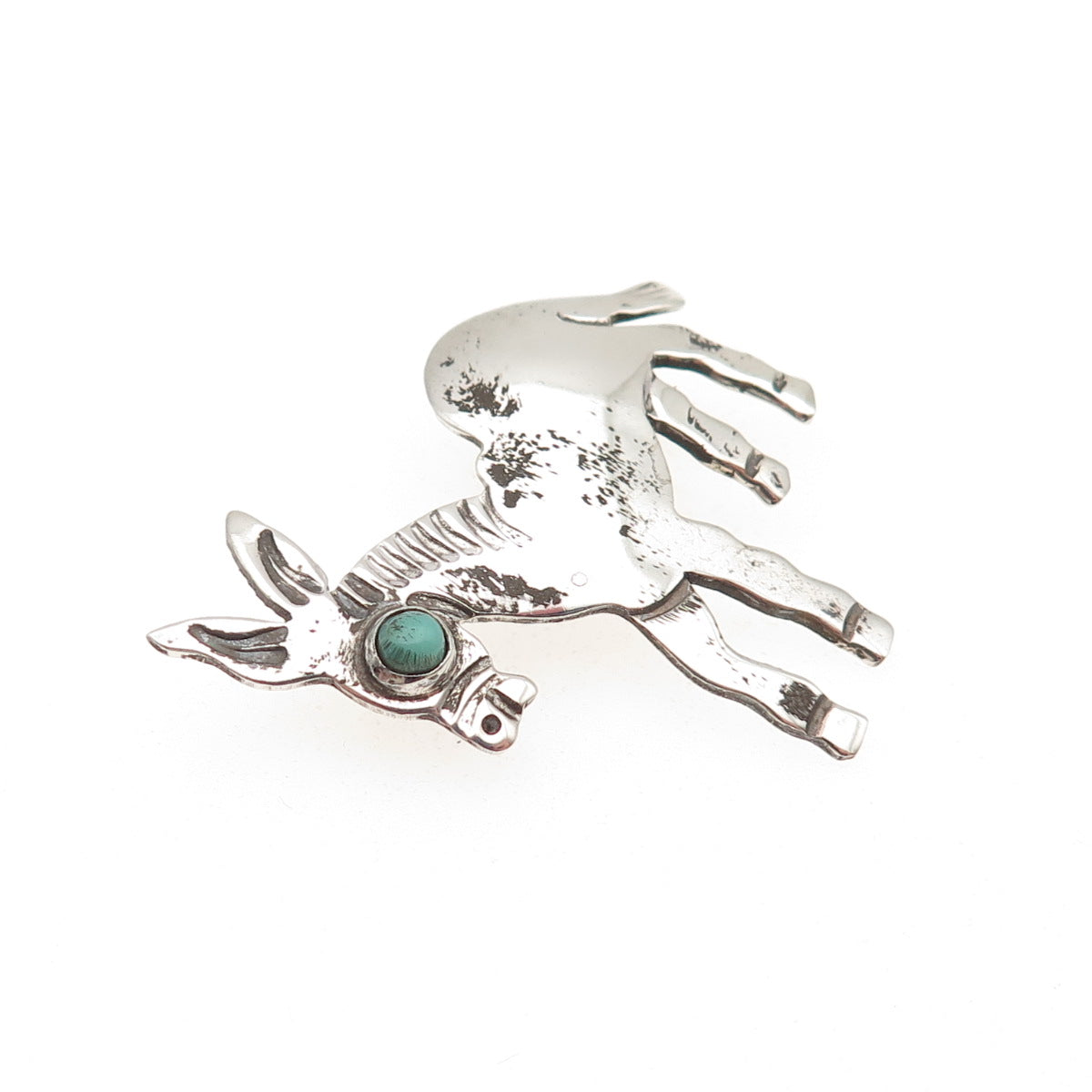 925 Sterling Silver Vintage Mexico Real Turquoise Donkey Pin Brooch