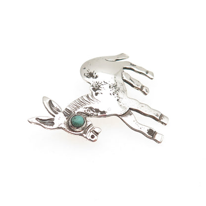 925 Sterling Silver Vintage Mexico Real Turquoise Donkey Pin Brooch