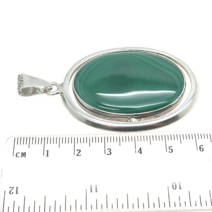 925 Sterling Silver Vintage Mexico Real Malachite Modernist Pendant