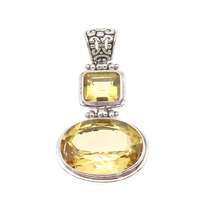 AF DESIGN 925 Sterling Silver Vintage Real Canary Quartz Modernist Pendant