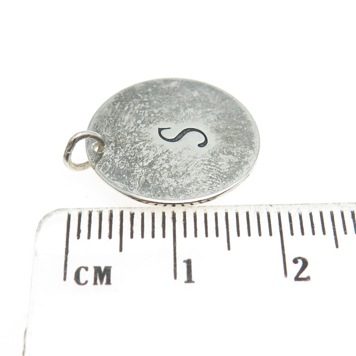 925 Sterling Silver Vintage Letter "S" Initial Round Pendant