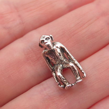 925 Sterling Silver Vintage Monkey Oxidized 3D Mini Charm Pendant