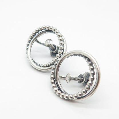 925 Sterling Silver Vintage Jewelart Beaded Double Circle Screw Back Earrings