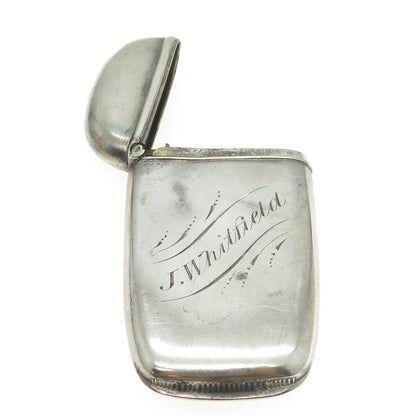 925 Sterling Silver Antique Art Deco Engraved "J. Whitfield" Match / Vesta Case