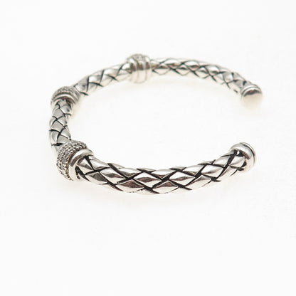 Scott Kay 925 Sterling Silver Real Diamond Adjustable Woven Cuff Bracelet 6.25"
