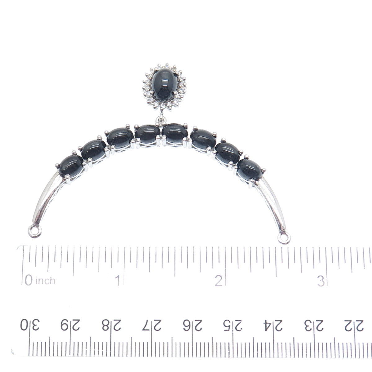 925 Sterling Silver Vintage Real Black Tiger Eye White Topaz Centerpiece Pendant