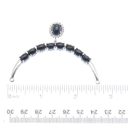 925 Sterling Silver Vintage Real Black Tiger Eye White Topaz Centerpiece Pendant
