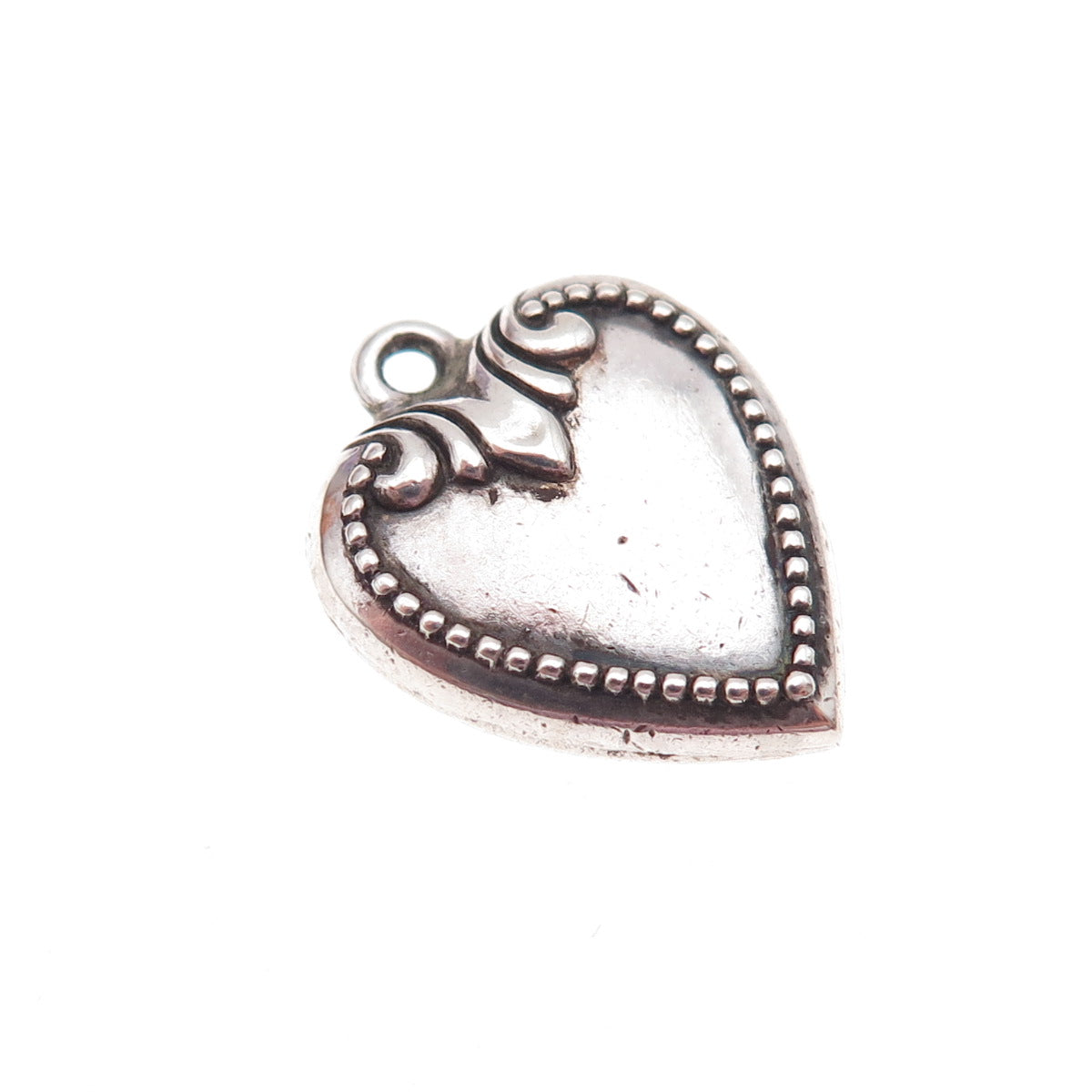 925 Sterling Silver Antique Art Deco Engraved Chatelaine Heart Charm Pendant