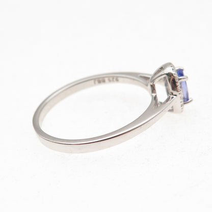 925 Sterling Silver Real Round-Cut Diamond & Oval-Cut Tanzanite Ring Size 8