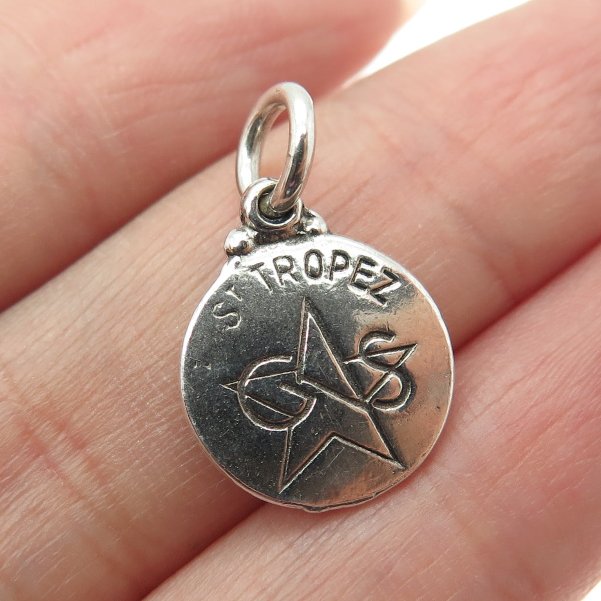 925 Sterling Silver Vintage St. Tropez Oxidized Minimalist Charm Pendant