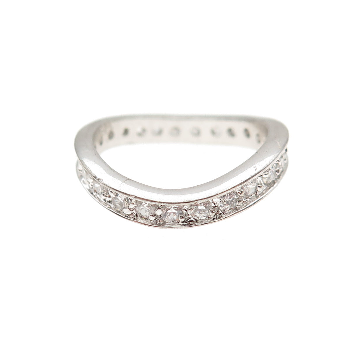 925 Sterling Silver Round-Cut C Z Wavy Band Ring Size 5