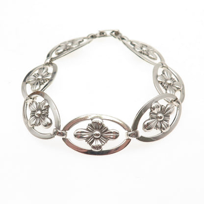 925 Sterling Silver Antique Art Deco Floral Oxidized Bracelet 7.25"