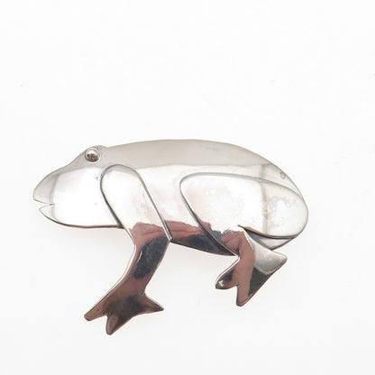 925 Sterling Silver Vintage Frog Good Luck Oxidized Pin Brooch