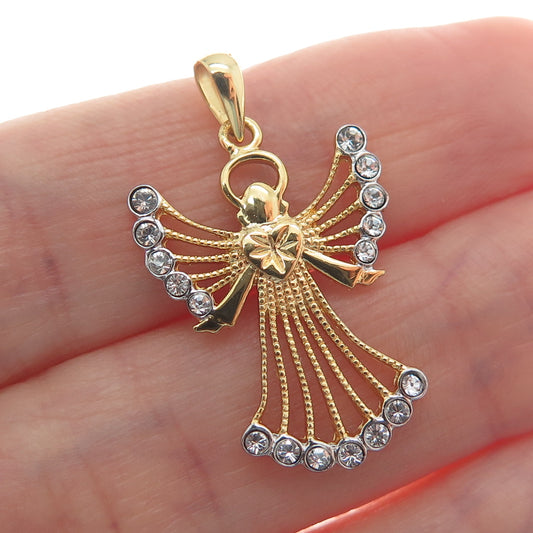 RL Richline Sterling Silver Gold Plated Round-Cut C Z Angel Minimalist Pendant