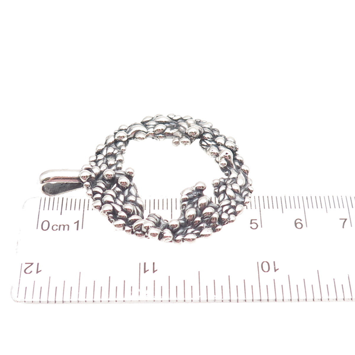 925 Sterling Silver Vintage Modernist Nugget Circle Oxidized Pendant
