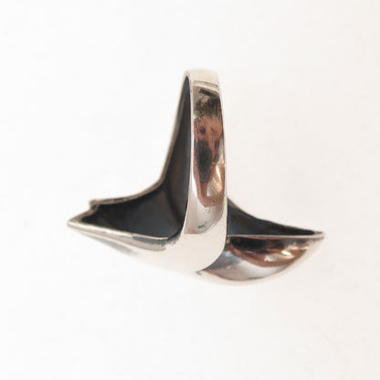 925 Sterling Silver Vintage Modernist Bypass Oxidized Ring Size 4.75