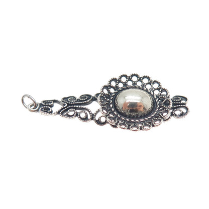 925 Sterling Silver Antique Flower & Butterfly Filigree Oxidized Charm Pendant
