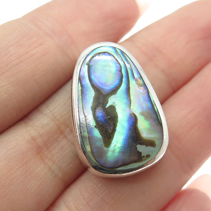 925 Sterling Silver Vintage Real Abalone Shell Modernist Slide Pendant