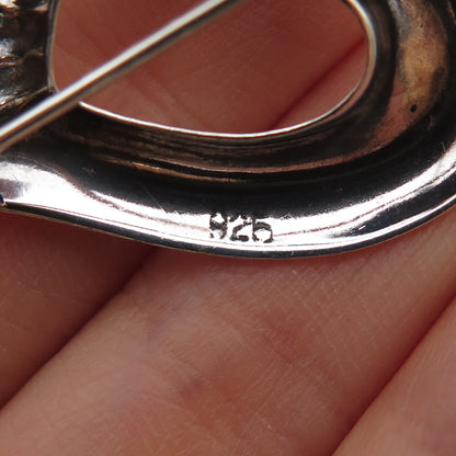 925 Sterling Silver Vintage Ribbed Heart Oxidized Pin Brooch