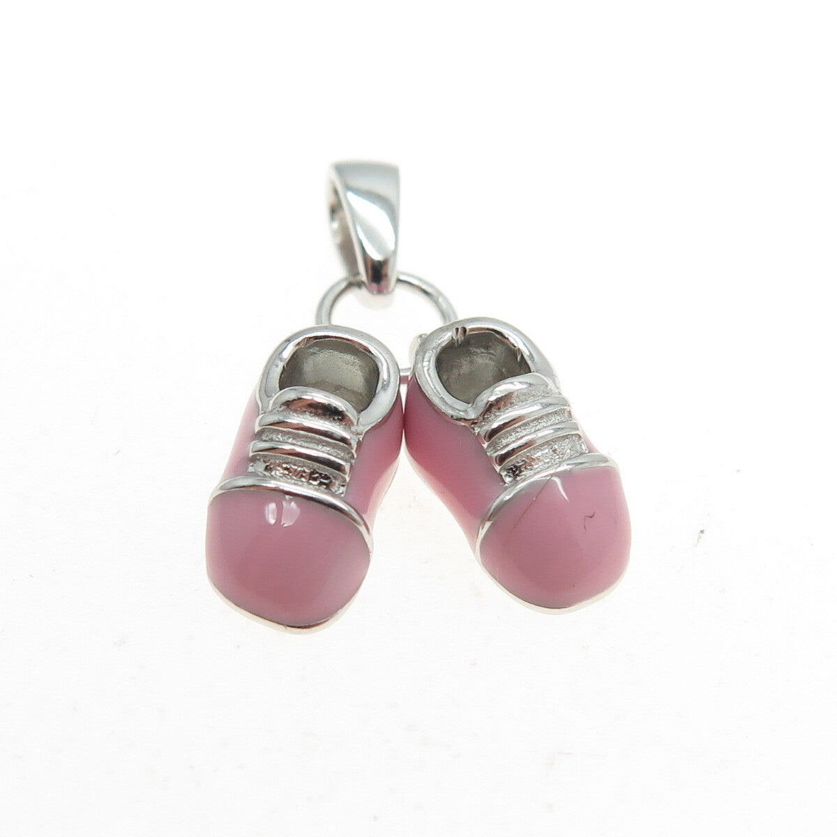 925 Sterling Silver Pink Enamel Baby Boot Shoe Pendant