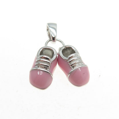 925 Sterling Silver Pink Enamel Baby Boot Shoe Pendant