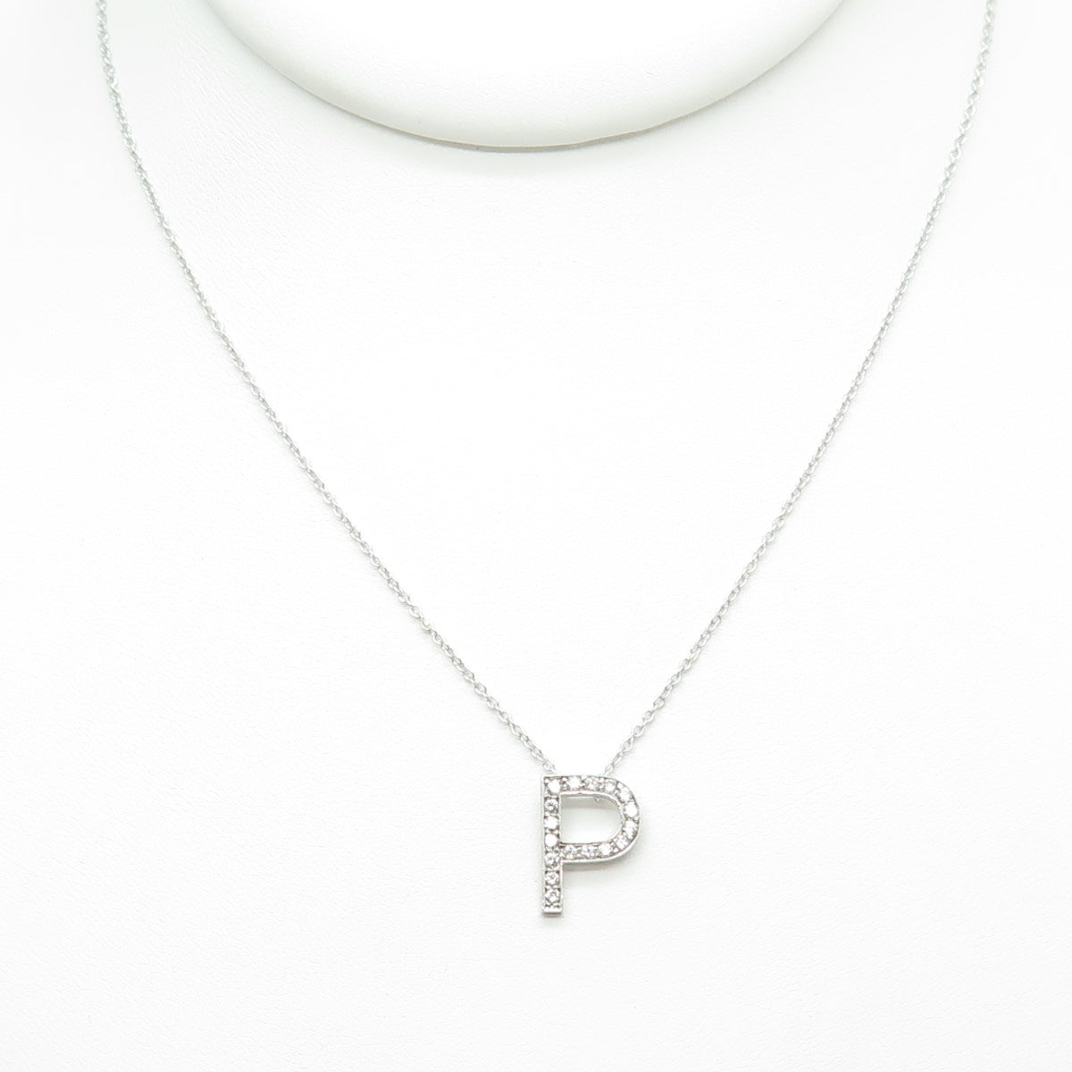 925 Sterling Silver C Z Letter "P" Initial Rolo Chain Necklace 18-20"