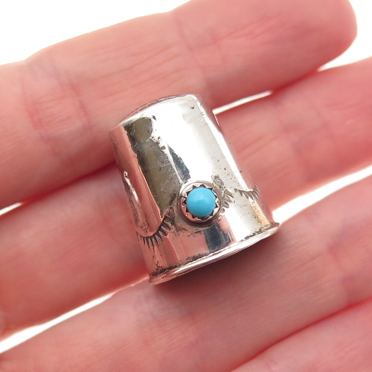 Old Pawn 925 Sterling Silver Vintage Turquoise Snake Eye Sewing Thimble