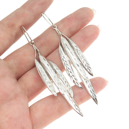 925 Sterling Silver Vintage Feather Dangling Earrings