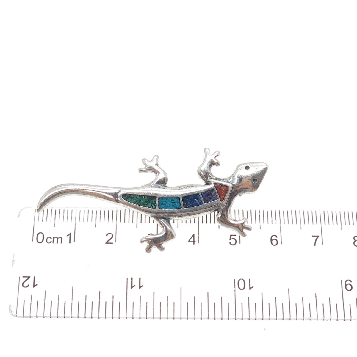 CAROLYN POLLACK Old Pawn Sterling Silver Vintage Multi-Gem Inlay Lizard Brooch