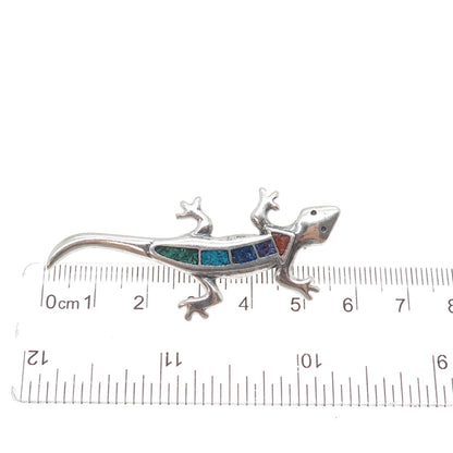 CAROLYN POLLACK Old Pawn Sterling Silver Vintage Multi-Gem Inlay Lizard Brooch