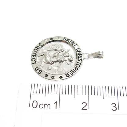 925 Sterling Silver Vintage Saint Christopher Religious Medal Pendant