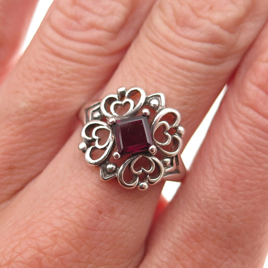 Nevada 925 Sterling Silver Vintage Real Tourmaline Heart Floral Ring Size 7.25