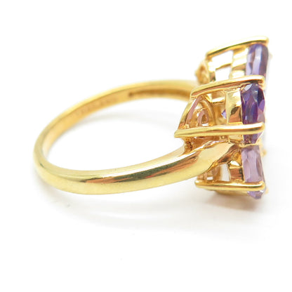 925 Sterling Silver Gold Plated Topaz & Amethyst Gem Butterfly Ring Size 10.25