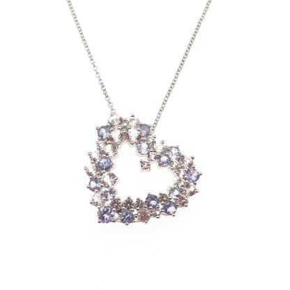 925 Sterling Silver Real Tanzanite & White Topaz Heart Cable Chain Necklace 18"