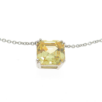 925 Sterling Silver Cushion-Cut Shaped Lemon C Z Rolo Chain Necklace 18"