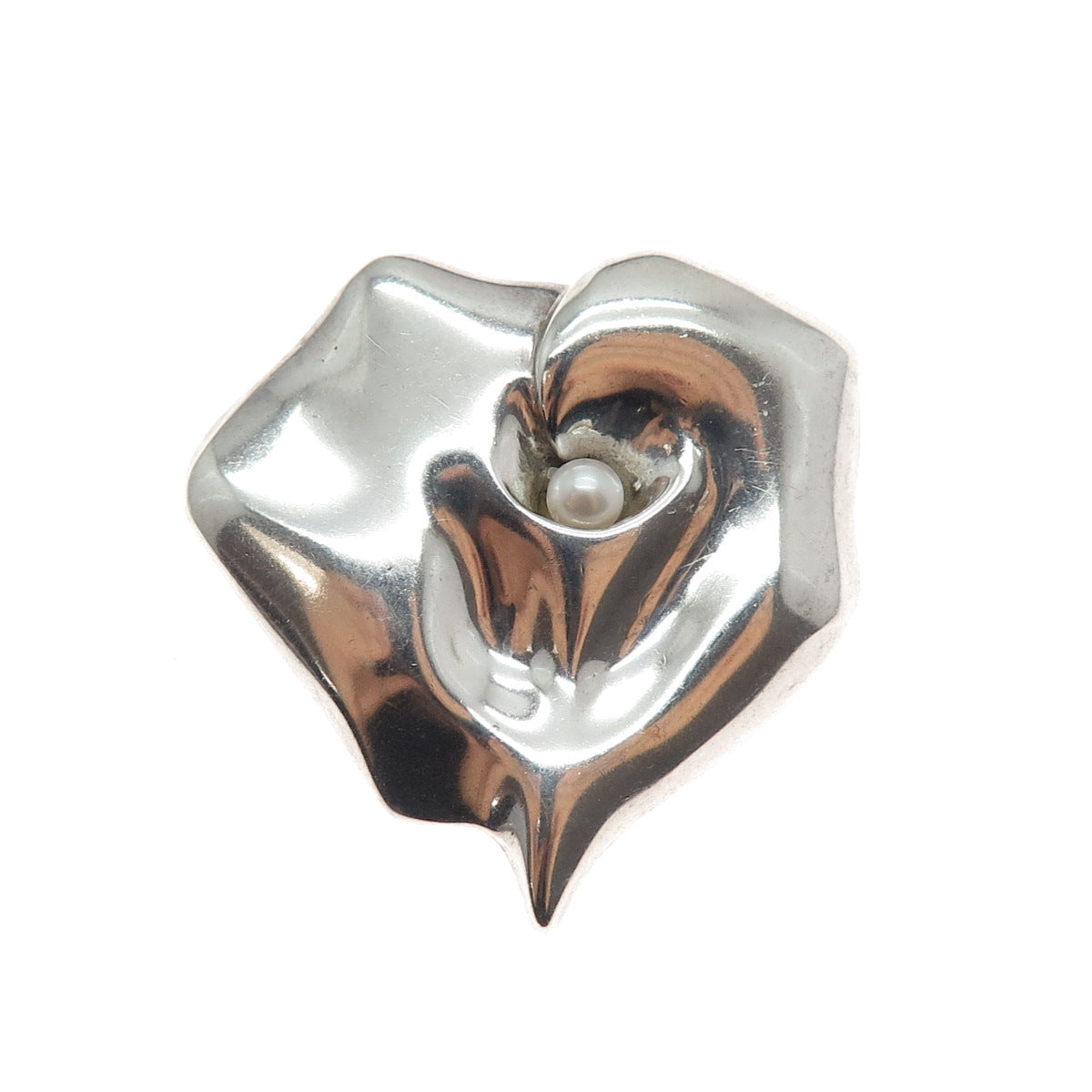MFA Museum of Fine Arts 925 Sterling Silver Vintage Real Pearl Modernist Brooch