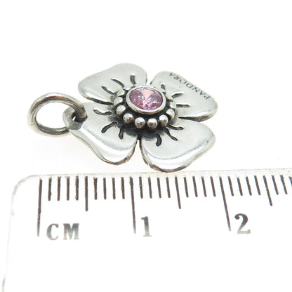 PANDORA 925 Sterling Silver Purple C Z Flower Blossom Charm Pendant