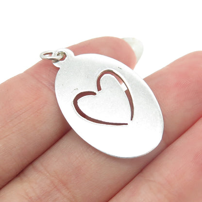 925 Sterling Silver Vintage Heart Oval Tag Charm Pendant
