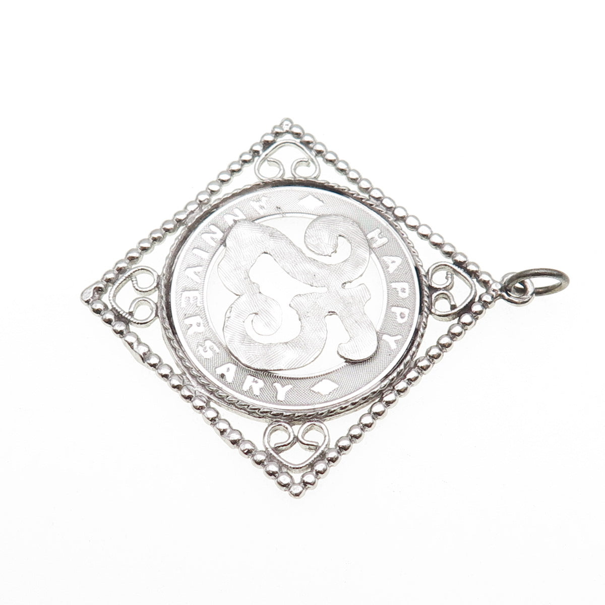 MARC MERCY 925 Sterling Silver Vintage Happy 25 Anniversary Charm Pendant