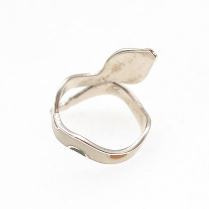 925 Sterling Silver Vintage Mexico Enamel Snake Ring Size 5.25