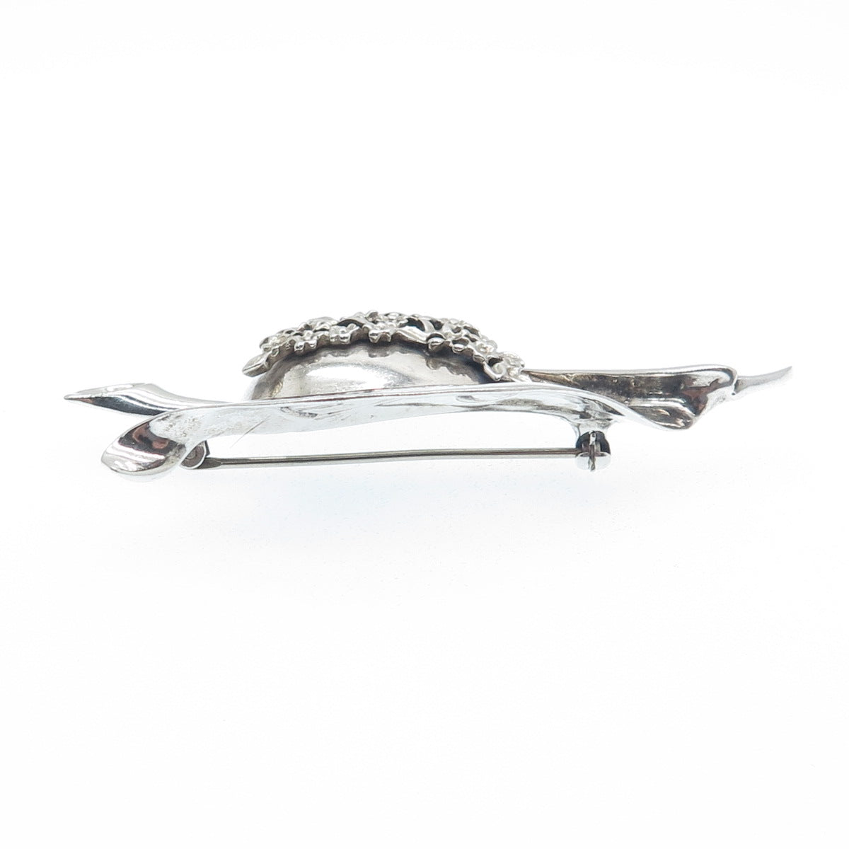 PETTELL'S 925 Sterling Silver Vintage Modernist Floral Leaf Pin Brooch