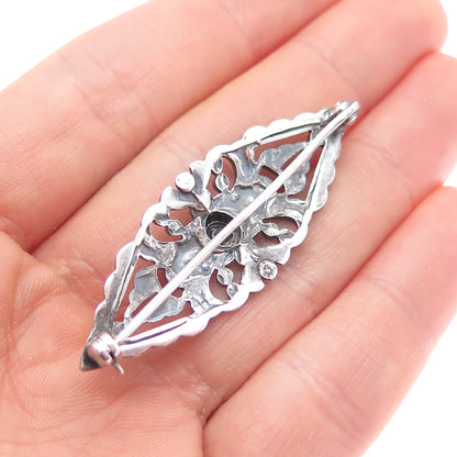 925 Sterling Silver Antique Art Deco Real Marcasite Brooch (missing 2 stones)