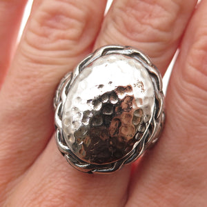 925 Sterling Silver Vintage Hammered Dome Oxidized Ring Size 7.25