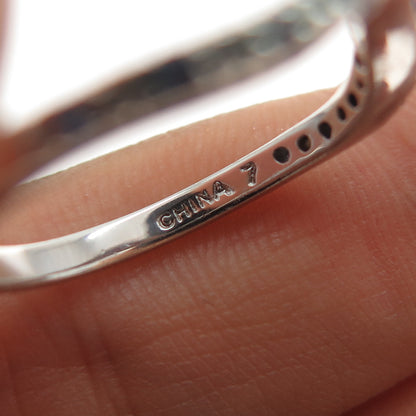 925 Sterling Silver Real Round-Cut Diamond & Sapphire Wavy Ring Size 7.25