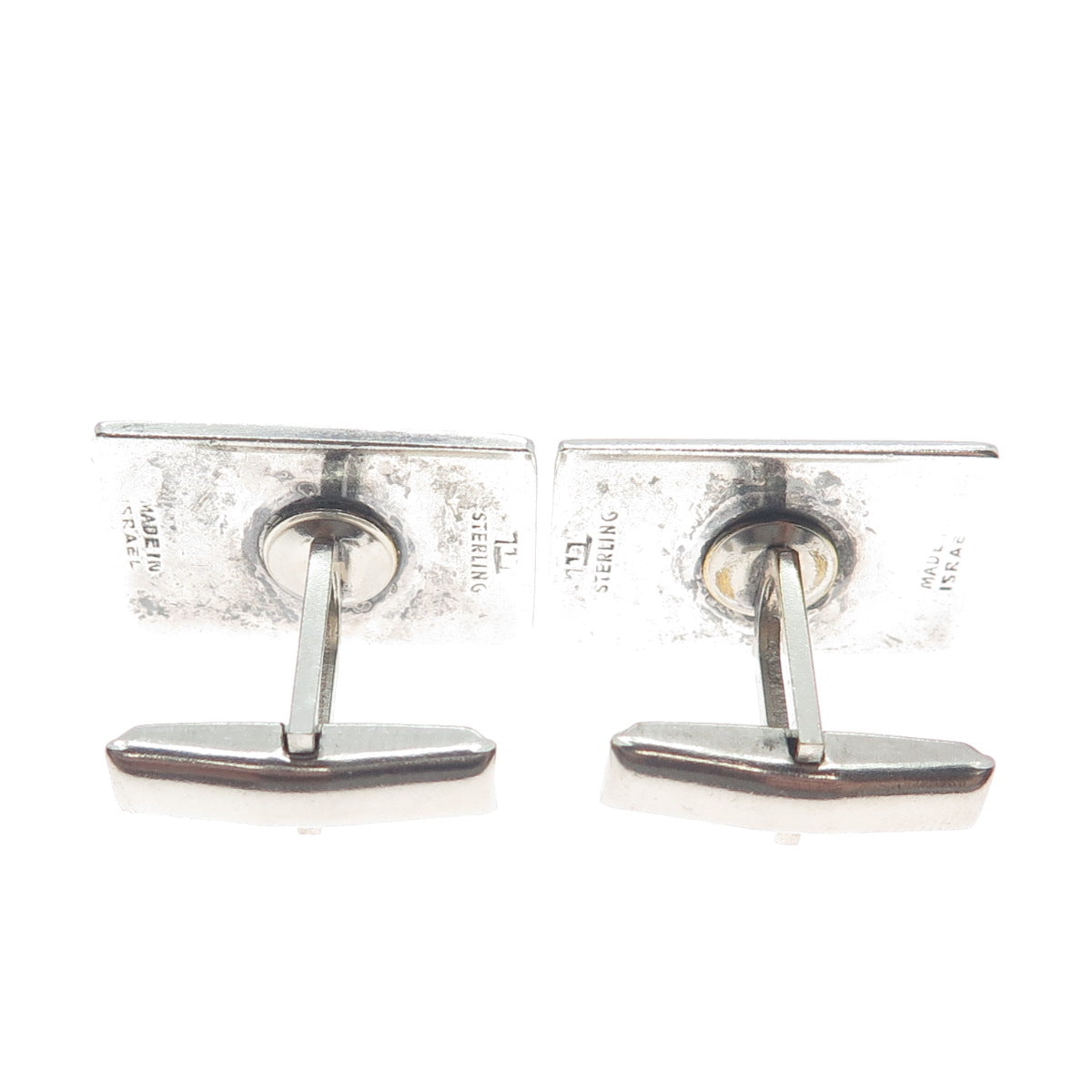 925 Sterling Silver Vintage Israel Modernist Flower Oxidized Cufflinks